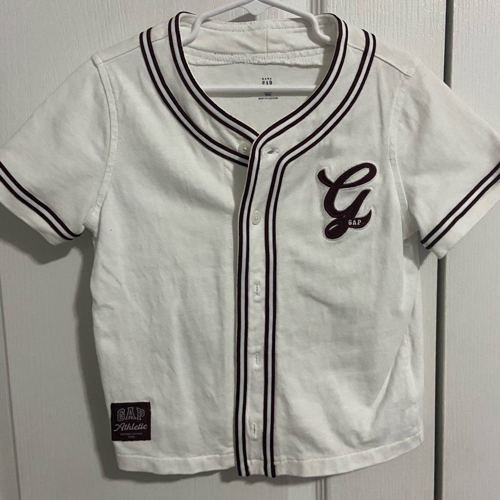 GAP Kids Cream and Burgundy Baseball Shirt